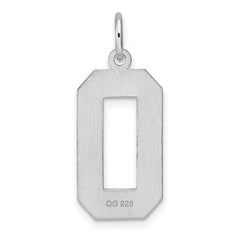 Sterling Silver Rhodium-plated Large Diamond-cut #0 Charm
