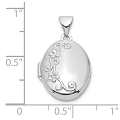 Sterling Silver Rhodium-plated Floral 17mm Oval Locket