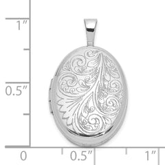 Sterling Silver Rhodium-plated Polished Scroll Design 19x15mm Oval Locket
