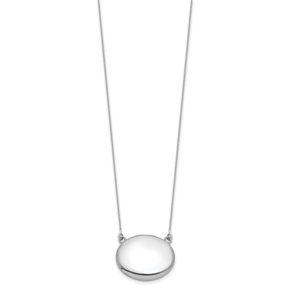 Sterling Silver Rhodium-plated Polished Front/Brushed Back 18.75 inch with 2 inch extension 20mm Oval Locket Necklace