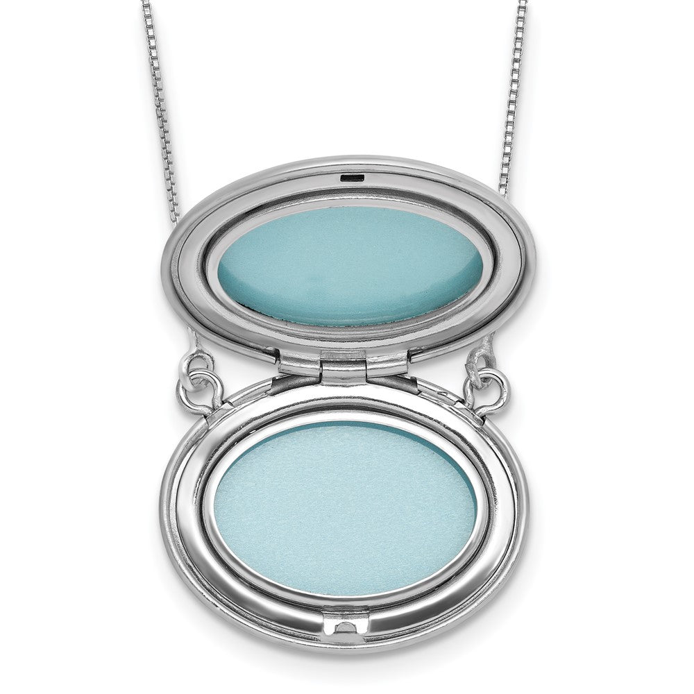 Sterling Silver Rhodium-plated Polished Front/Brushed Back 1/20 ct. Diamond Floral 18.75 inch with 2 inch ext. 20mm Oval Locket Necklace