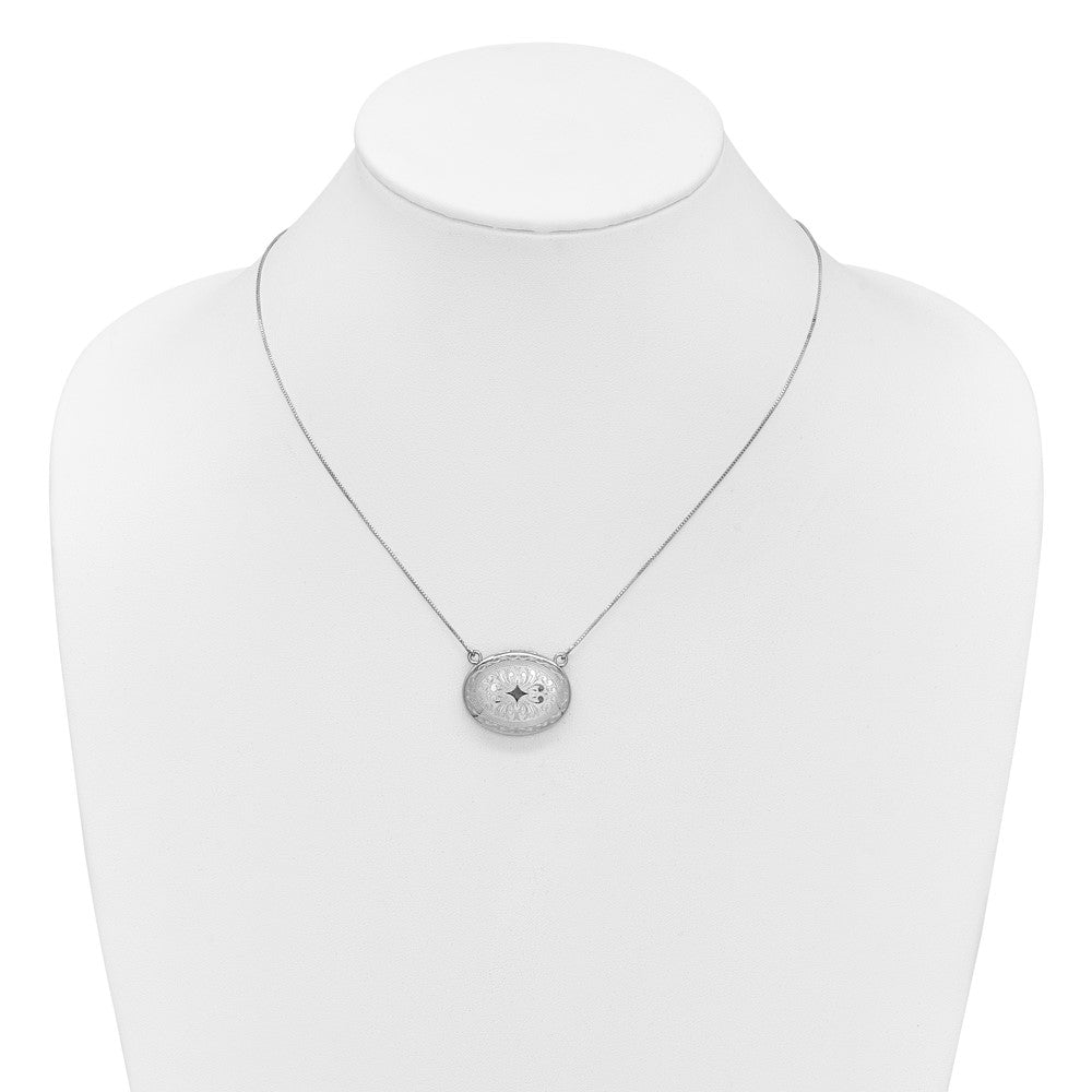 Sterling Silver Rhodium-plated Polished Front/Brushed Back 18.75 inch with 2 inch extension 20mm Oval Filigree Locket Necklace
