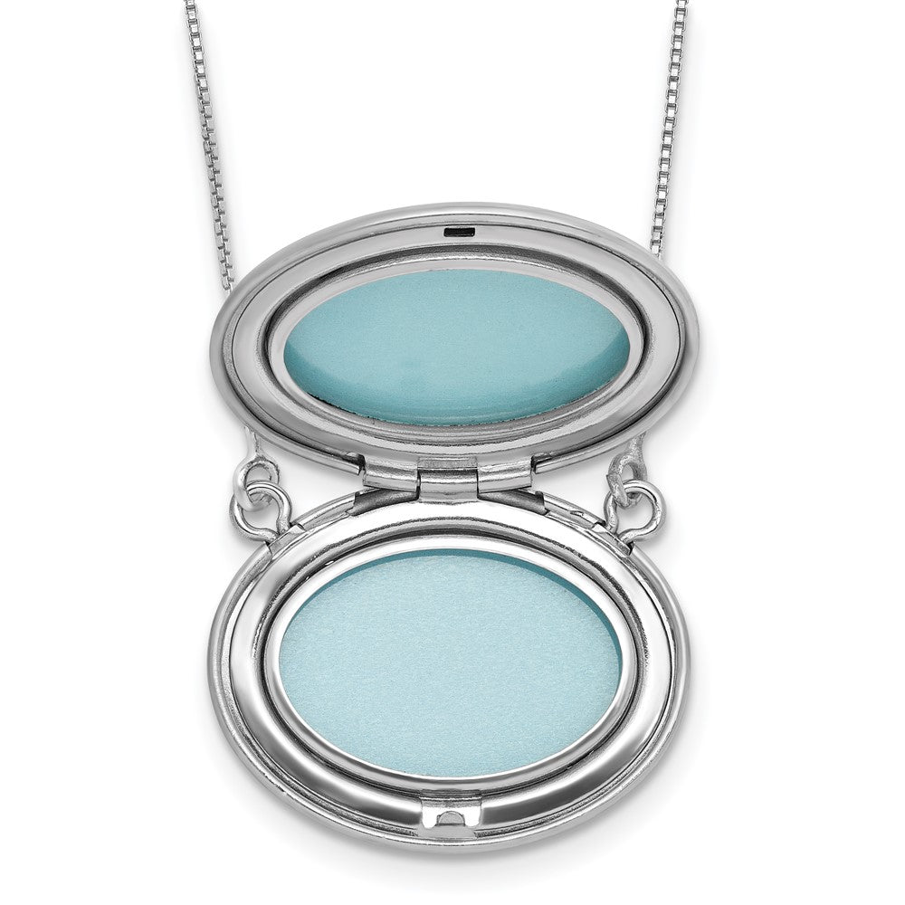 Sterling Silver Rhodium-plated Polished Front/Brushed Back 18.75 inch with 2 inch extension 20mm Oval Filigree Locket Necklace