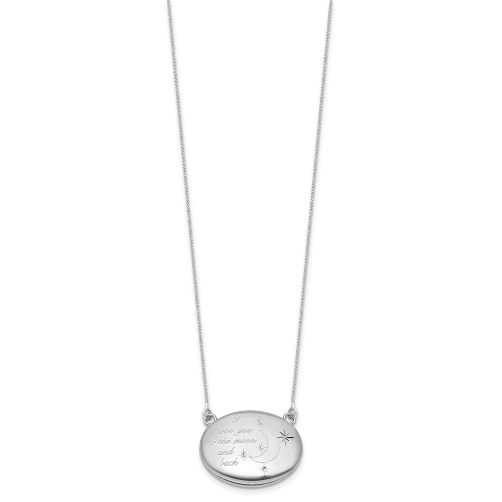 Sterling Silver Rhodium-plated Polished Front/Brushed Back Love To Moon and Back 18.75 inch with 2 inch ext. 20mm Oval Locket Necklace