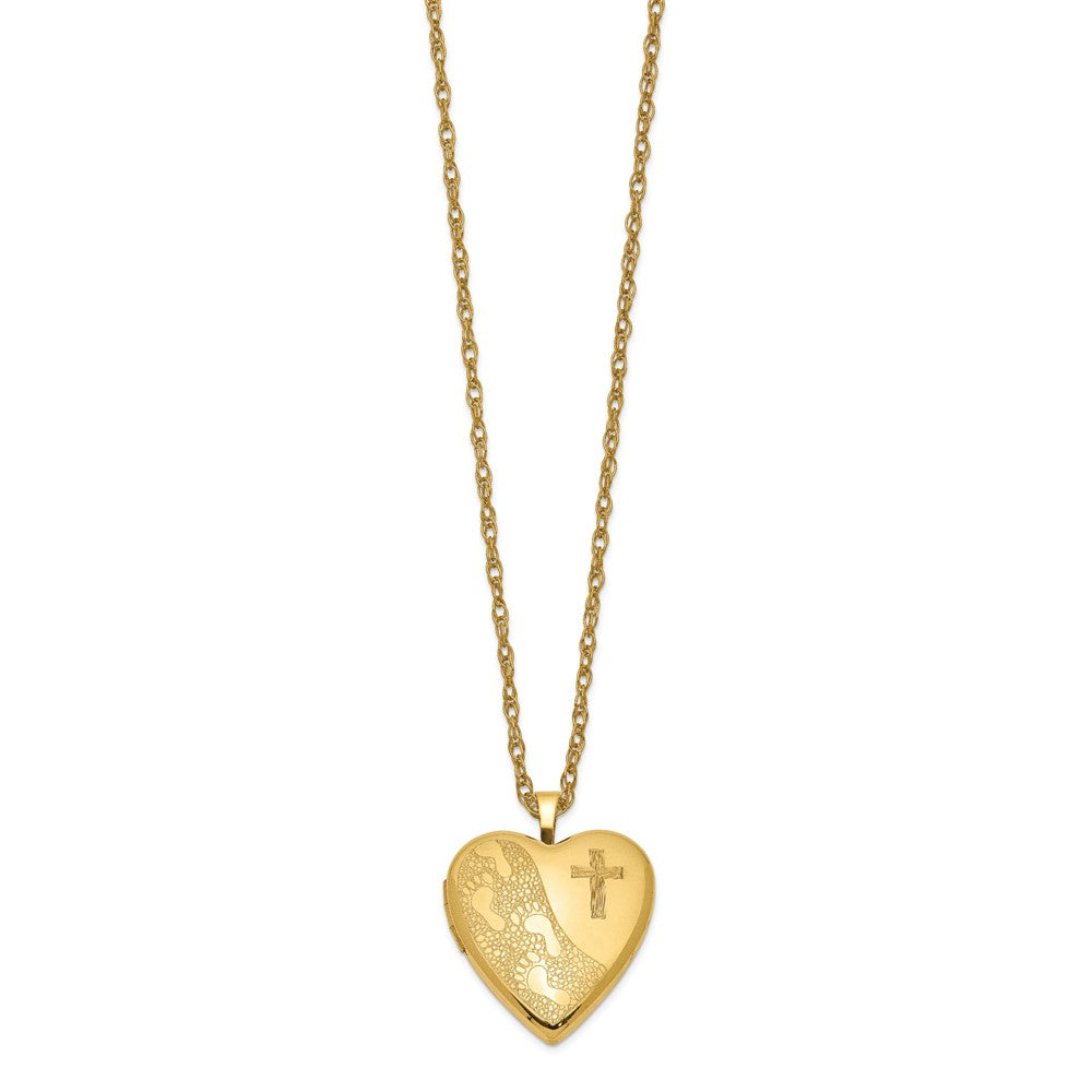 1/20 Gold Filled 20mm Cross & Footprint Heart Locket Necklace