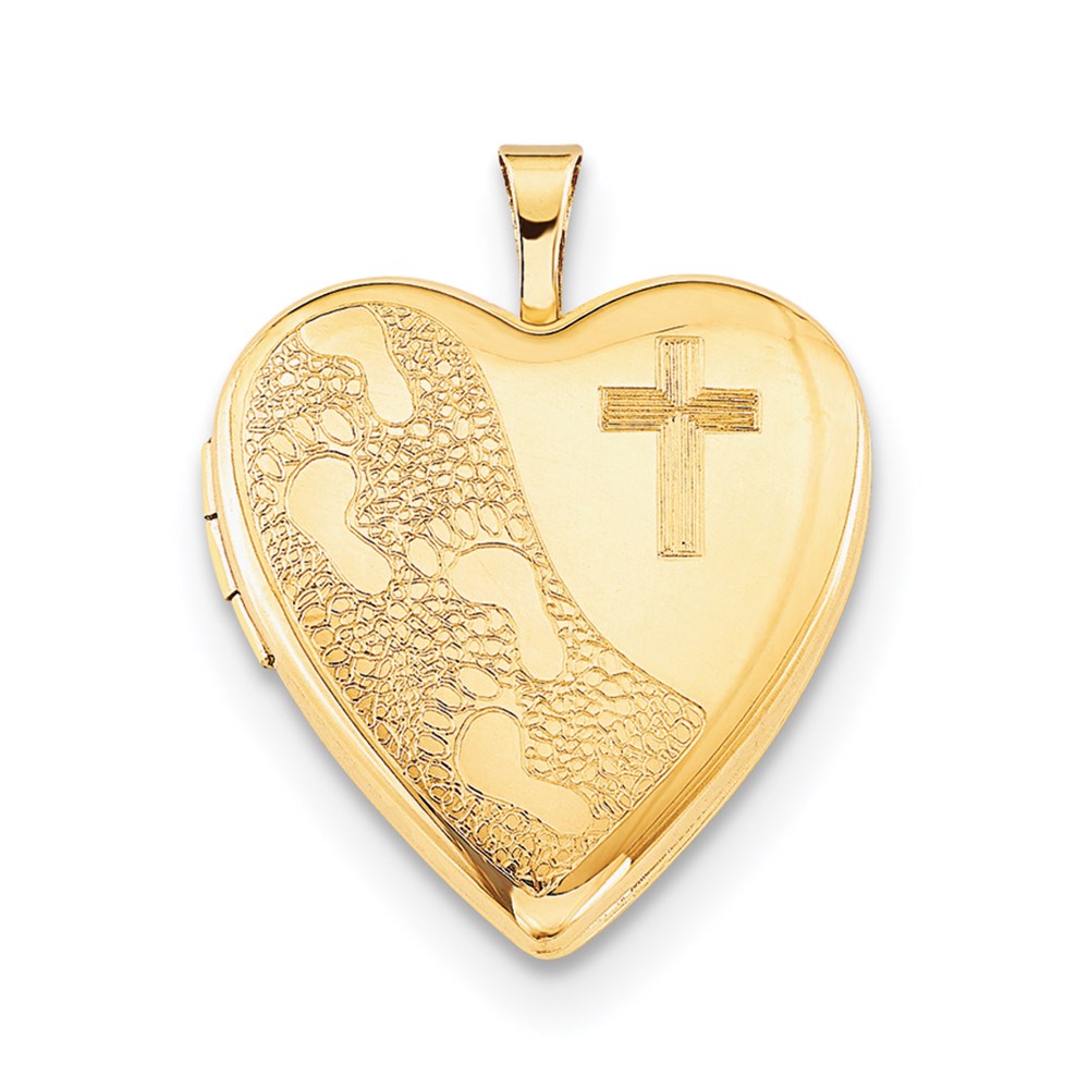 1/20 Gold Filled 20mm Cross & Footprint Heart Locket Necklace