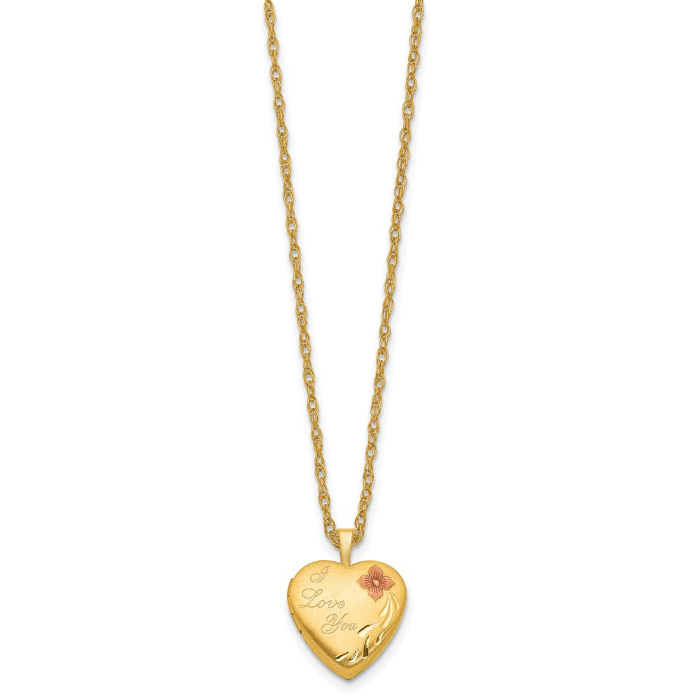1/20 Gold Filled 16mm Enameled Flower I Love You Heart Locket Necklace