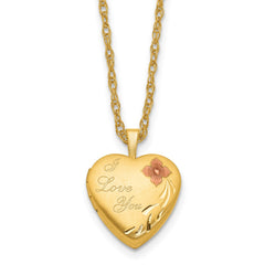 1/20 Gold Filled 16mm Enameled Flower I Love You Heart Locket Necklace