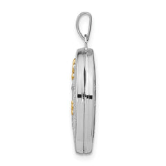 Sterling Silver Rhod-plated & Gold-plated Floral Granddaughter Oval Locket