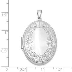 Sterling Silver Rhodium-plated 31mm Oval Scroll Locket