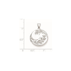 Sterling Silver Rhodium-plated 20mm Round Leaf Floral Locket