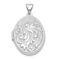 Sterling Silver Rhodium-plated 21mm Scroll Oval Love Always Locket