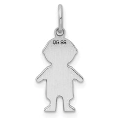 Sterling Silver Rhod-plated Eng. Boy Polished Front/Satin Back Disc Charm