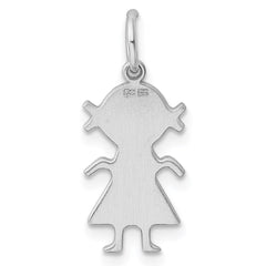 Sterling Silver Rhod-plated Eng. Girl Polished Front/Satin Back Disc Charm - 3