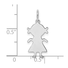 Sterling Silver Rhod-plated Eng. Girl Polished Front/Satin Back Disc Charm