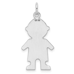 Sterling Silver Rhod-plated Eng. Boy Polished Front/Satin Back Disc Charm - 4