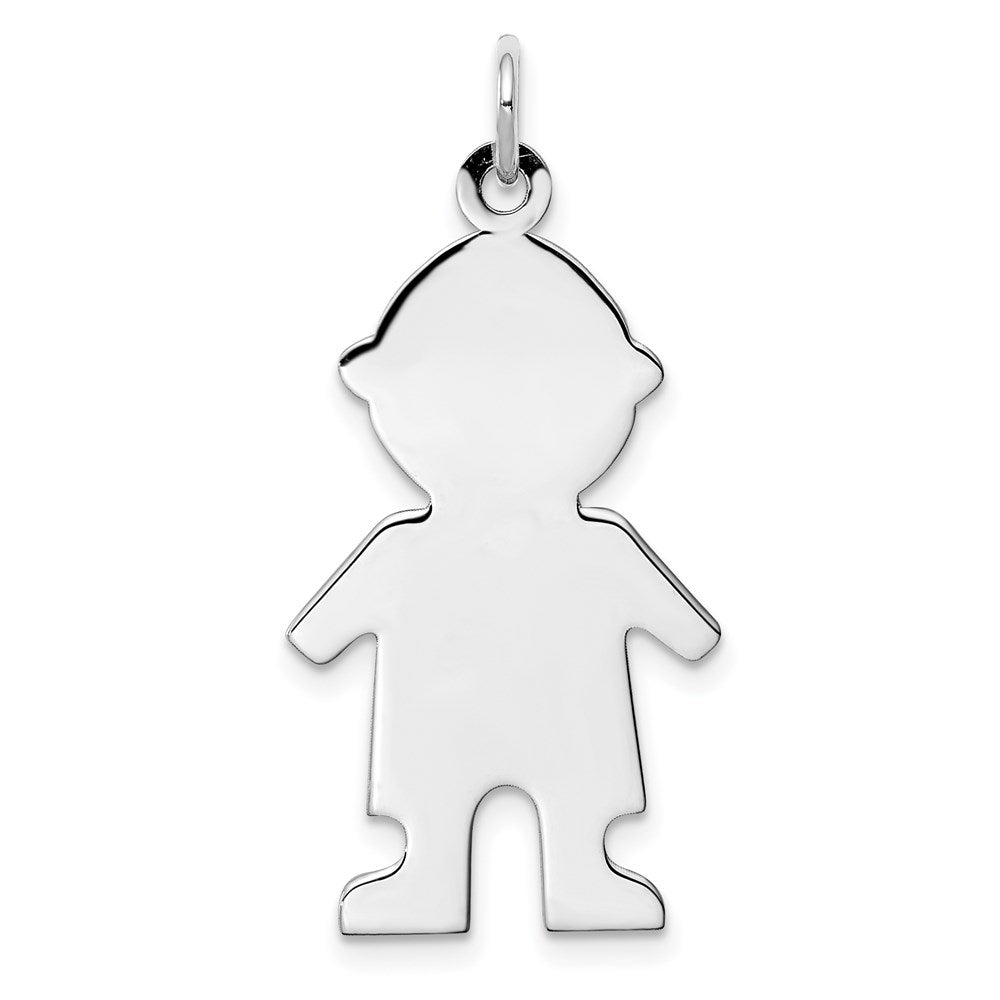 Sterling Silver Rhod-plated Eng. Boy Polished Front/Satin Back Disc Charm - 4