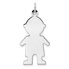 Sterling Silver Rhod-plated Eng. Boy Polished Front/Satin Back Disc Charm - 4