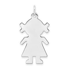 Sterling Silver Rhod-plated Eng. Girl Polished Front/Satin Back Disc Charm - 2