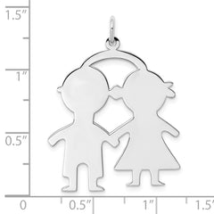 SS Rh-plt Engraveable Boy/Girl Polished Front/Satin Back Disc Charm - 2