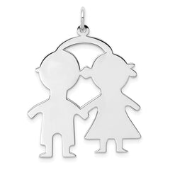 SS Rh-plt Engraveable Boy/Girl Polished Front/Satin Back Disc Charm - 2