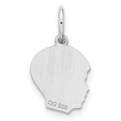 Sterl Silver Rh-plt Engraveable Boy Polished Front/Satin Back Disc Charm - 19