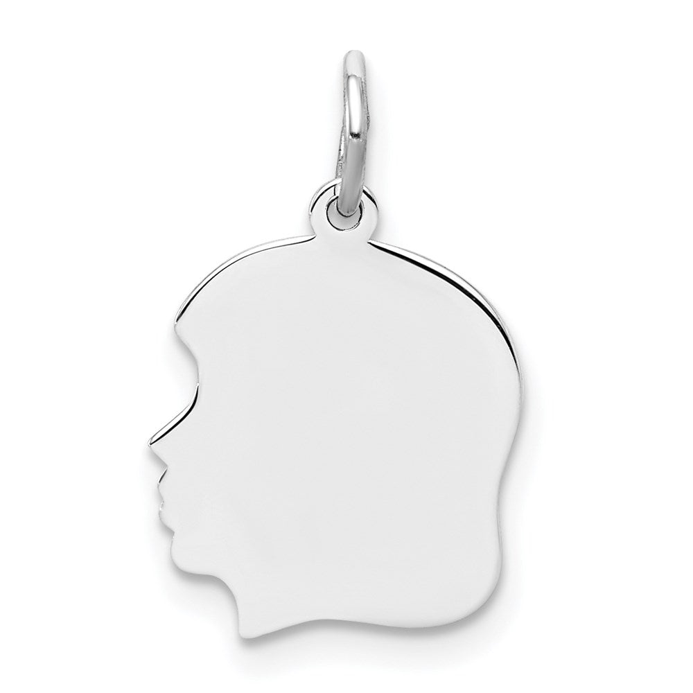 Sterl Silver Rh-plt Engraveable Girl Polished Front/Satin Back Disc Charm - 9