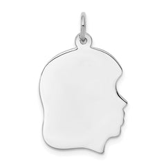 Sterling Silver Rhod-plate Eng. Girl Polish Front/Satin Back Disc Charm - 4