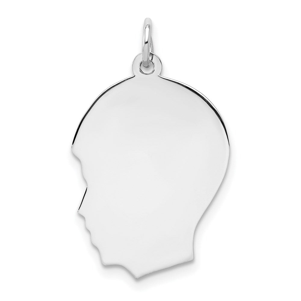 Sterling Silver Rhod-plate Eng. Boy Polished Front/Satin Back Disc Charm - 8