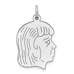 Sterl Silver Rh-plt Engraveable Girl Polished Front/Satin Back Disc Charm - 27