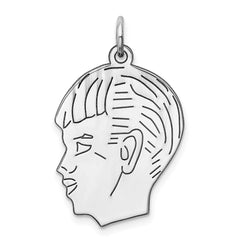 Sterl Silver Rh-plt Engraveable Boy Polished Front/Satin Back Disc Charm - 25