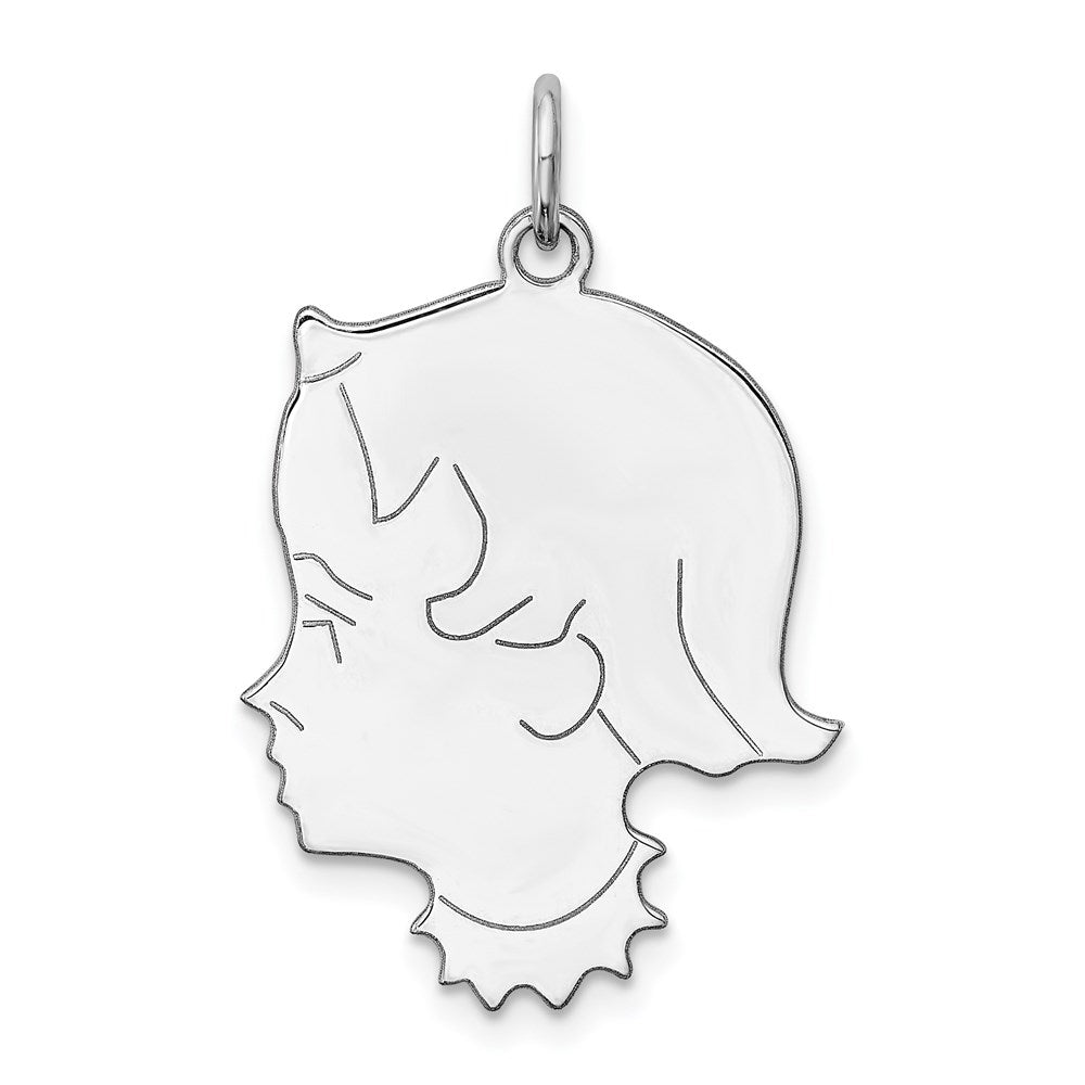 Sterl Silver Rh-plt Engraveable Girl Polished Front/Satin Back Disc Charm - 29