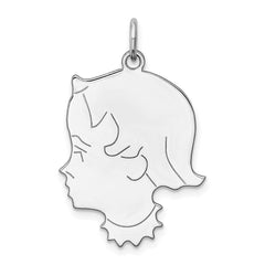 Sterl Silver Rh-plt Engraveable Girl Polished Front/Satin Back Disc Charm - 29