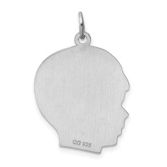 Sterling Silver Rhod-plated ENG. Boy Polished Front/Satin Back Disc Charm - 3