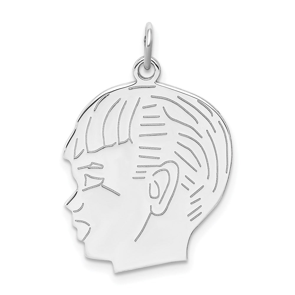Sterling Silver Rhod-plated ENG. Boy Polished Front/Satin Back Disc Charm - 3