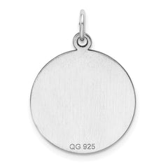 SS Rh-plt Engraveable Round Polished Front/Satin Back Disc Charm - 25