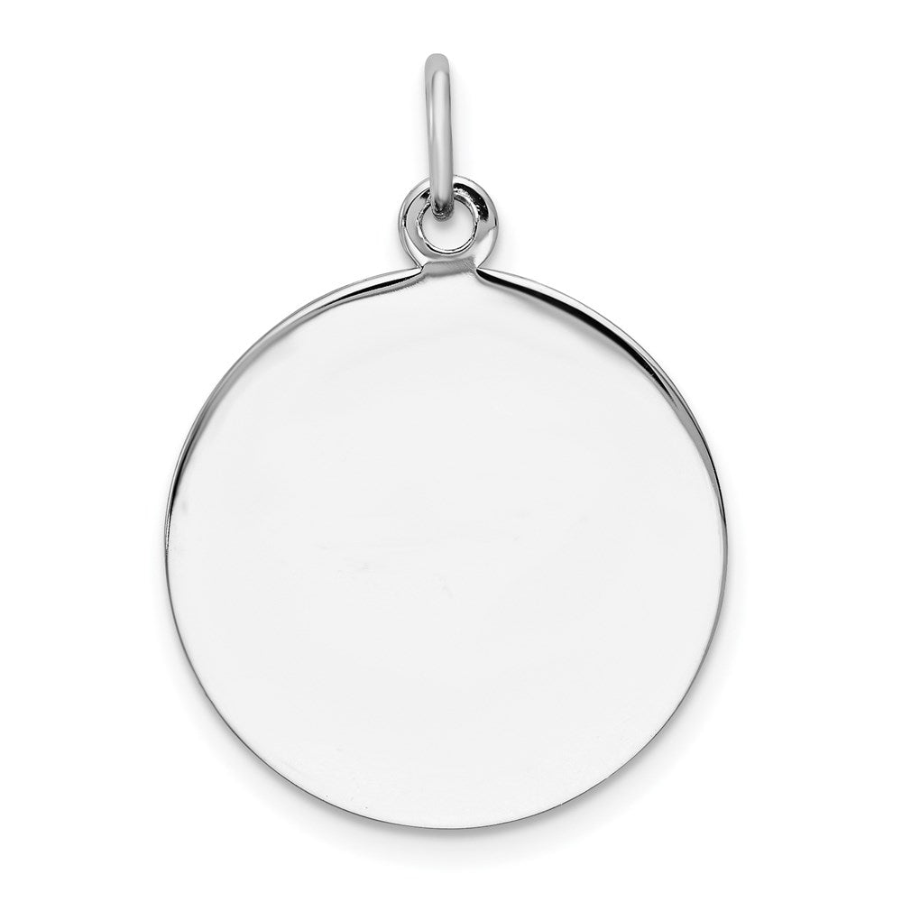 SS Rh-plt Engraveable Round Polished Front/Satin Back Disc Charm - 25