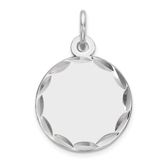 Sterling Silver Rhod-plated Eng. Rnd Polish Front/Satin Back Disc Charm - 44