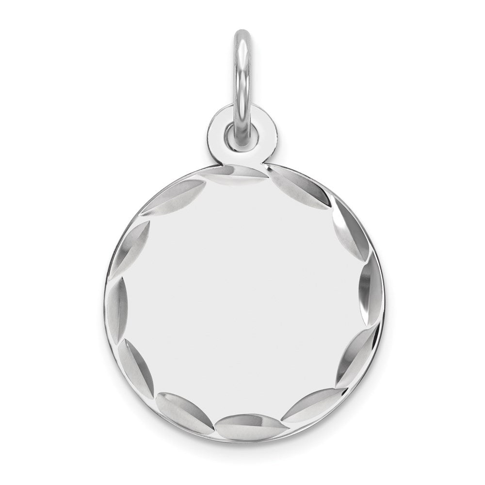 Sterling Silver Rhod-plated Eng. Rnd Polish Front/Satin Back Disc Charm - 52
