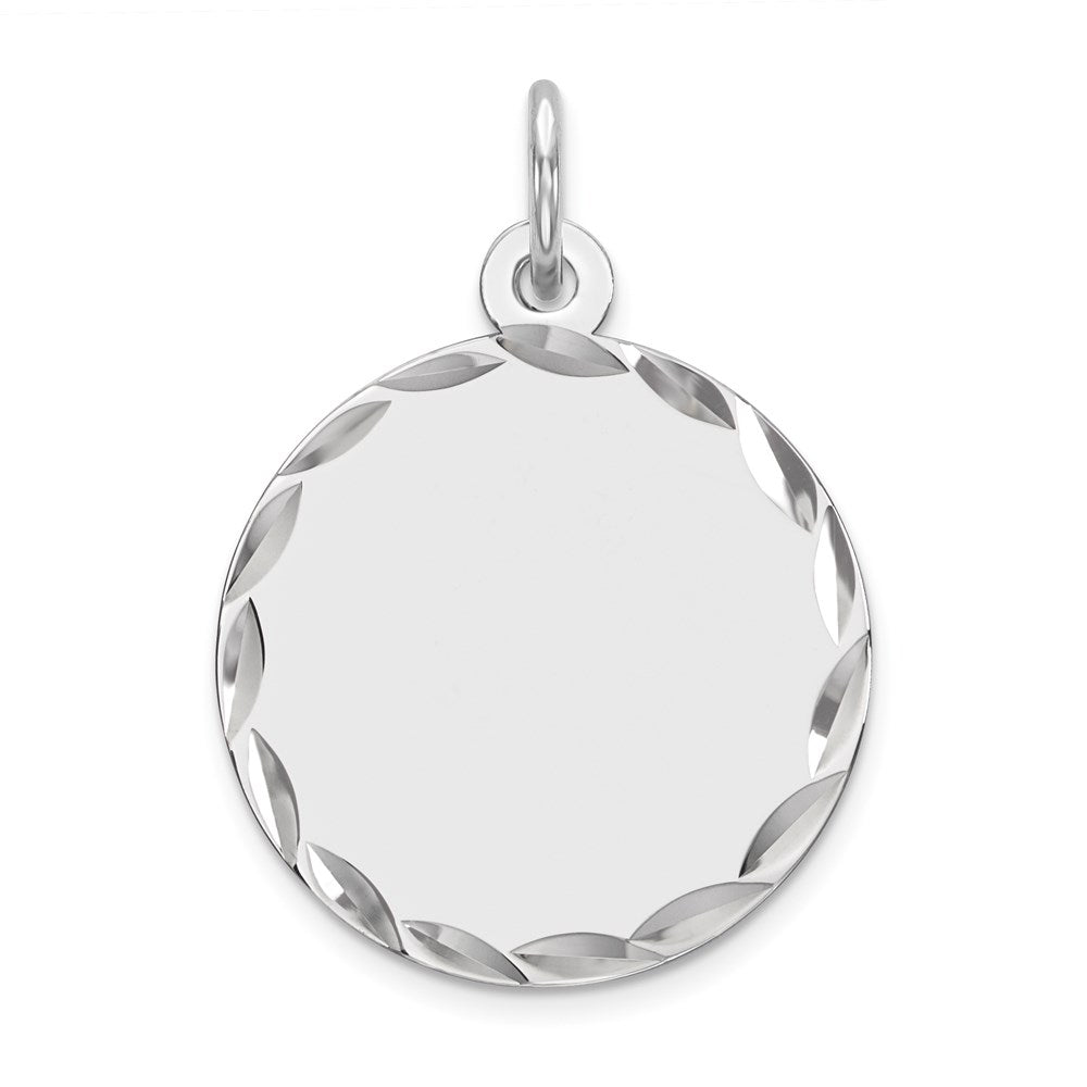 Sterling Silver Rhod-plated Eng. Rnd Polish Front/Satin Back Disc Charm - 47