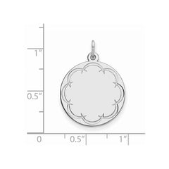 Sterling Silver Rhod-plated Eng. Rnd Polish Front/Satin Back Disc Charm - 55