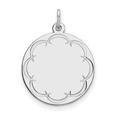 Sterling Silver Rhod-plated Eng. Rnd Polish Front/Satin Back Disc Charm - 49
