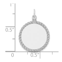 SS Rh-plt Engraveable Round with Rope Polished Front/Satin Back Disc - 2