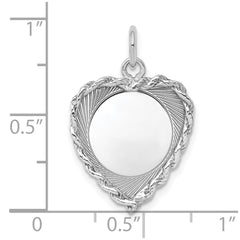 SS Rh-plt Engraveable Heart Polished Front/Satin Back Disc Charm - 26