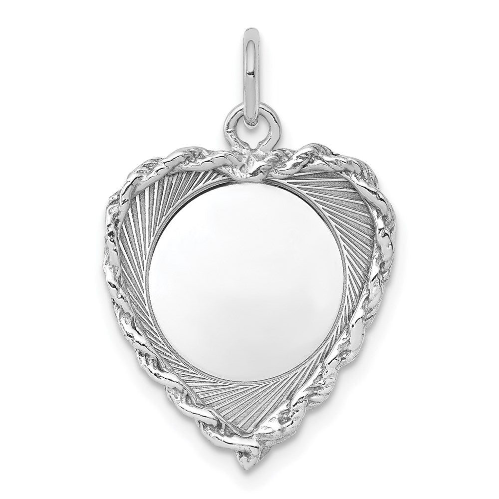 SS Rh-plt Engraveable Heart Polished Front/Satin Back Disc Charm - 26