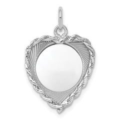 SS Rh-plt Engraveable Heart Polished Front/Satin Back Disc Charm - 26