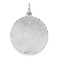 SS Rh-plt Engraveable Round Polished Front/Satin Back Disc Charm - 8
