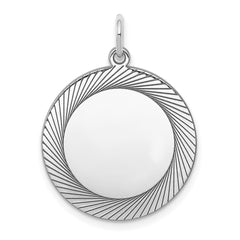 SS Rh-plt Engraveable Round Polished Front/Satin Back Disc Charm - 8