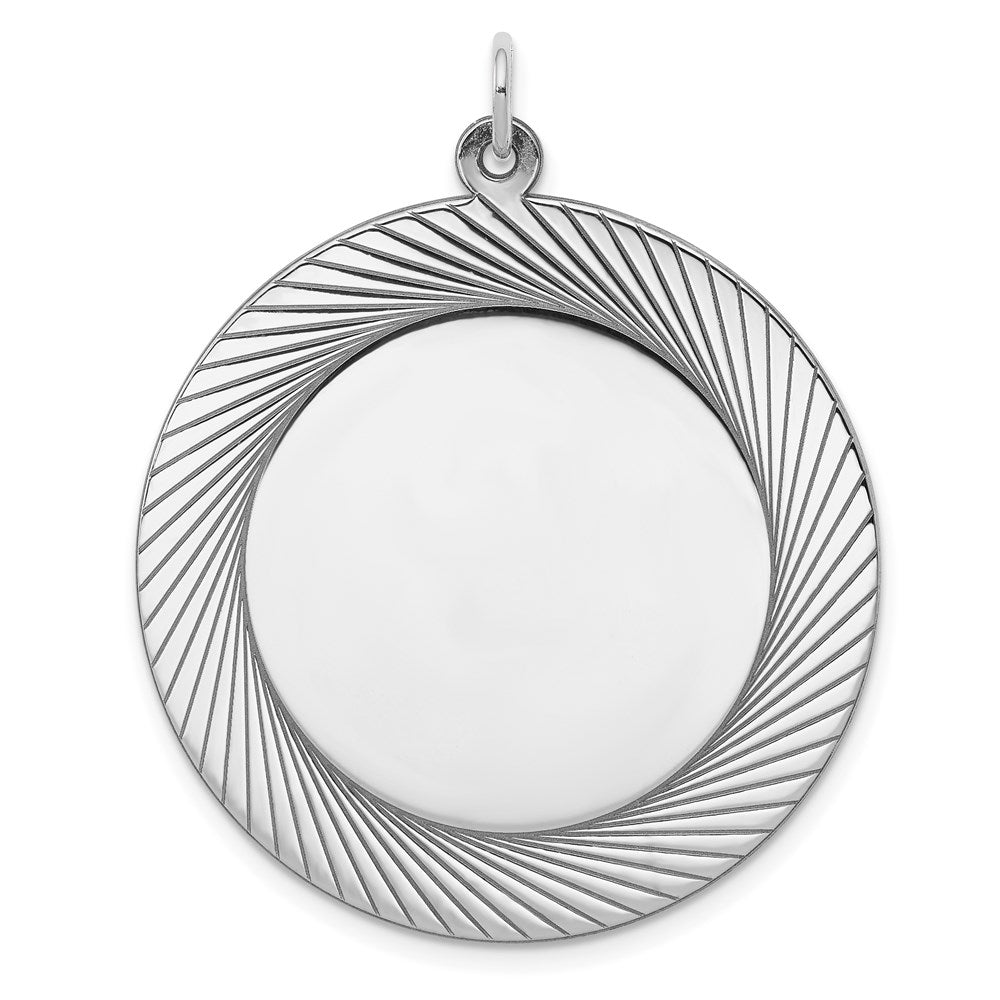 SS Rh-plt Engraveable Round Polished Front/Satin Back Disc Charm - 4