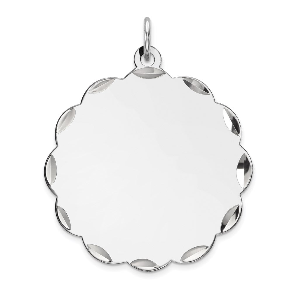 Sterling Silver Rh-plt Engraveable Polished Front/Satin Back Disc Charm - 12